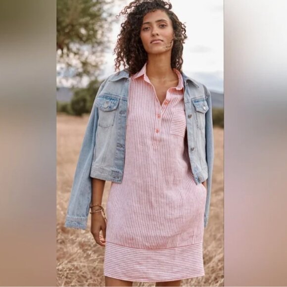 Garnet Hill Linen Relaxed Striped Popover Shirtdress - Picture 2 of 15